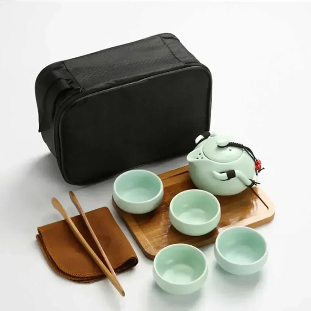 Chinese Tea Kung Fu Pot Portable Travel Set Teapot Porcelain Ceremony Tools Handmade Cramic Pot Tea and Cup Teacups