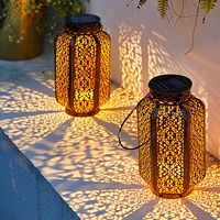 Led Solar Light Solar Hanging Lantern Retro Solar Iron Art Lantern Decorative Vintage Pathway Lamp with Handle Outdoor Metal 1