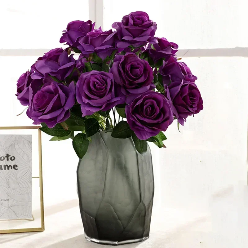 9 Heads Artificial Rose Silk Bouquet for Home Wedding Table Decoration 1