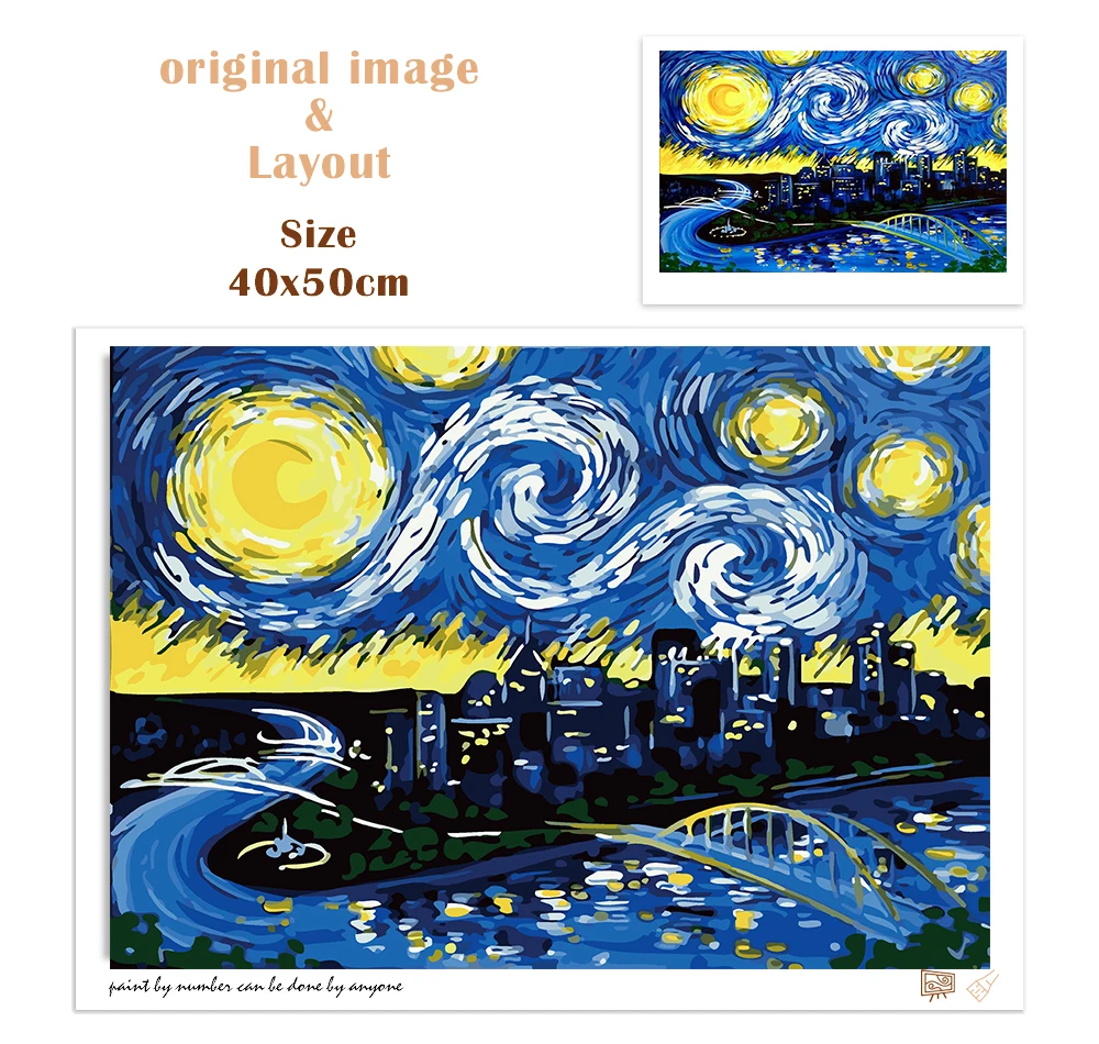 USA - DIY Paint by Number Kit Acrylic Oil Painting Home Decor - Starry  Night