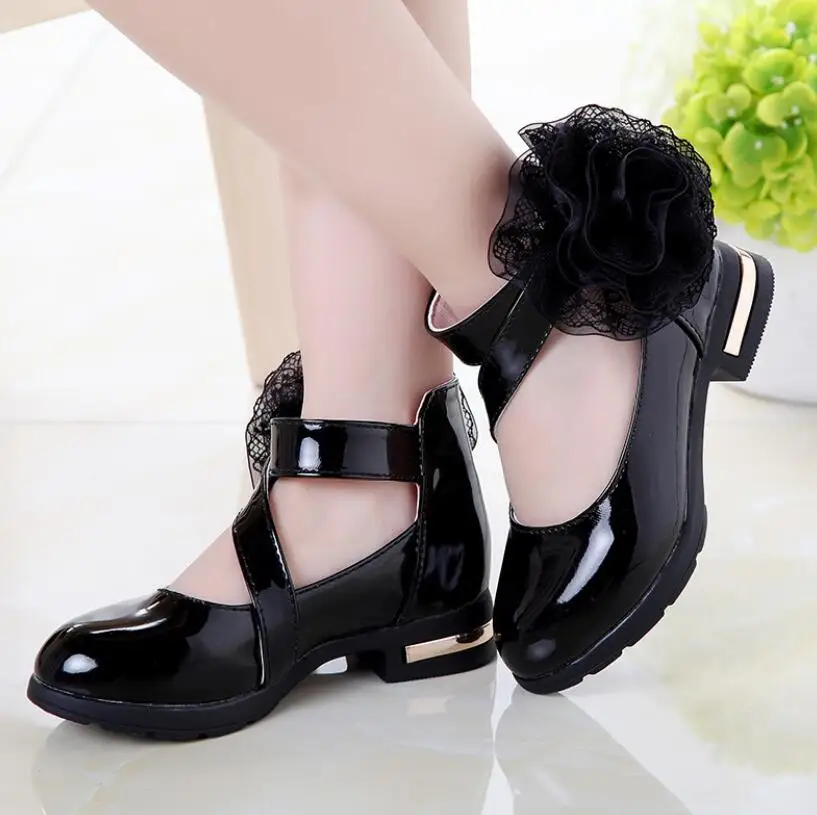 Fashion Children Shoes Leather Shoes Kids New Girls High Heel Princess Flower Girls Dance for Party Wedding leather shoes girls shoes girls high heel shoes
