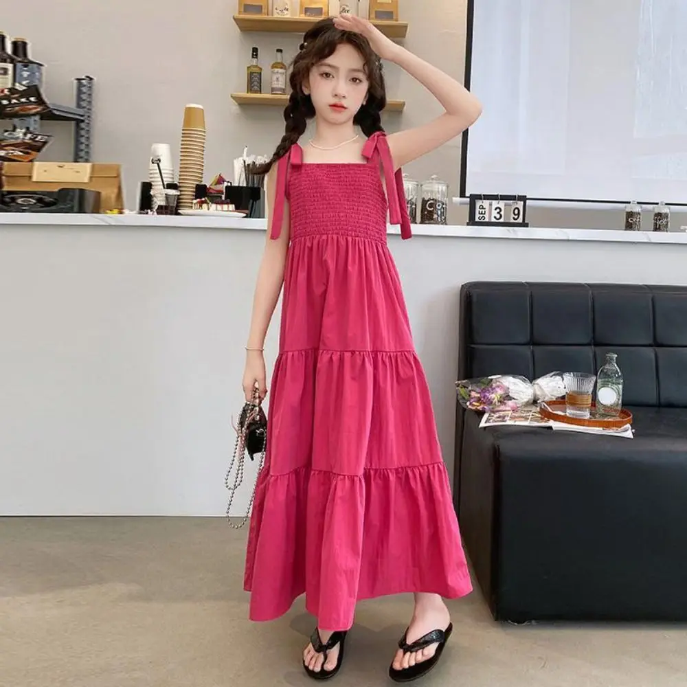 Fashion Loose Girl Princess Dress Sleeveless Ruffle Edge Teens Cake Sling Dress Sweet Children Beach Dress Party