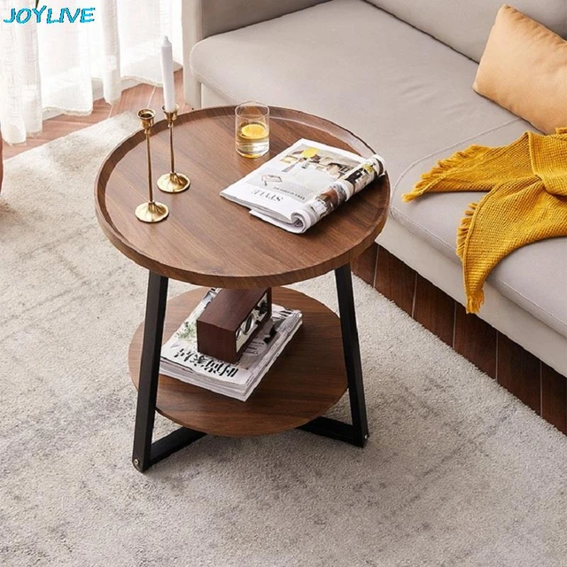 Solid wood edge corner modern simple small tea table living room sofa side  table light luxury movable small round table side cab