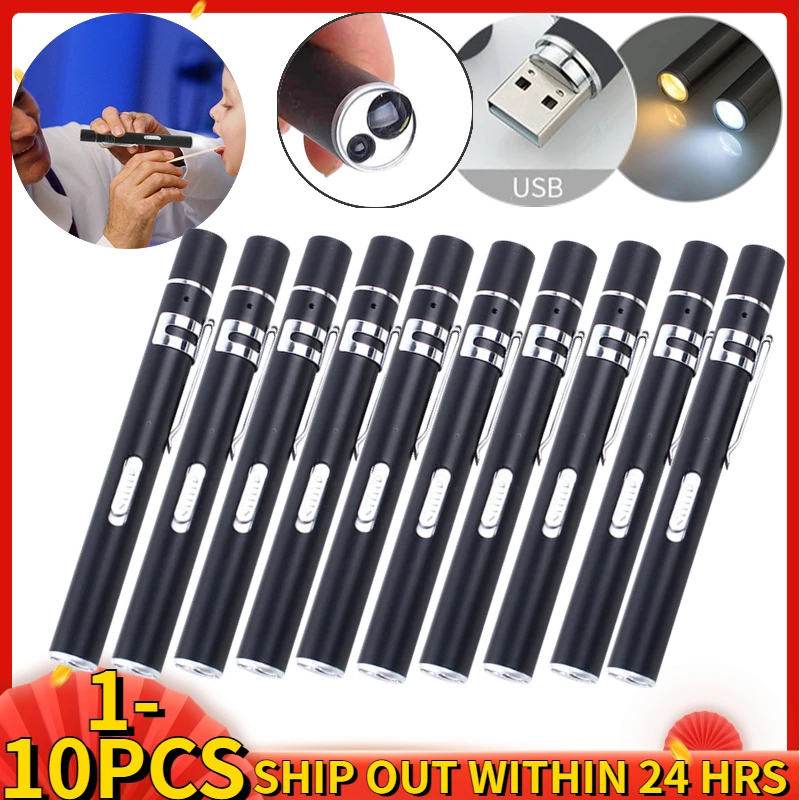 Portable Led Flashlight Work Light Medical First Aid Pen Light Rechargeable Torch Lamp Clip