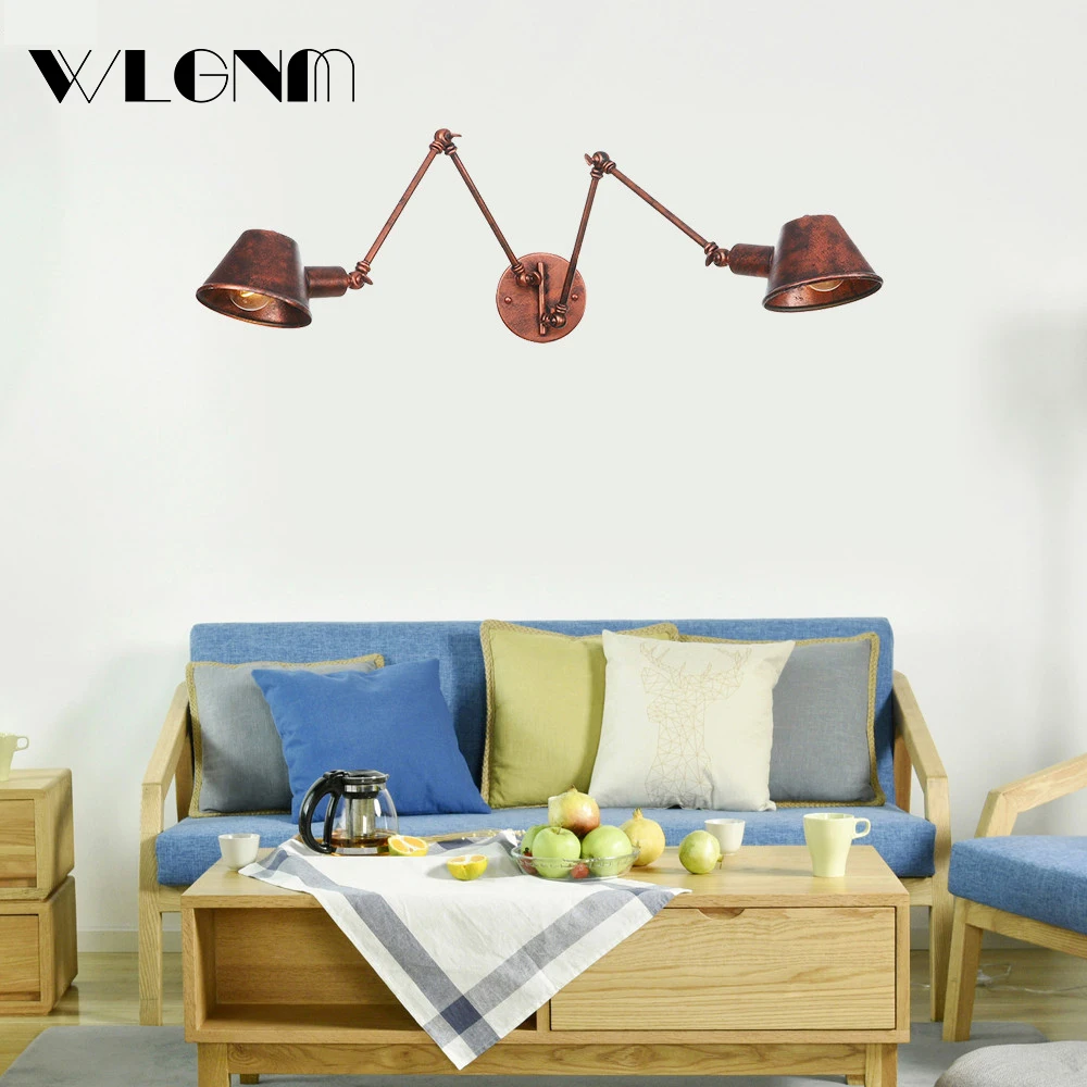 

WLGNM Industrial Led Wall Lamp Black Wrought Iron Retro Long Pole Wall Lights Adjustable Bedroom Bathroom Mirror Loft Wall Light