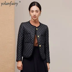 Pure Sheepskin Natural Leather Jacket Women 2023 Autumn/Winter New OL Style Loose Diamond Checked Leather Coats Female Clothing