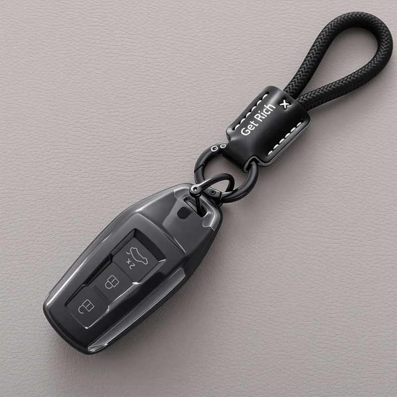 Sleek Transparent Black Car Key Case Cover with Keychain