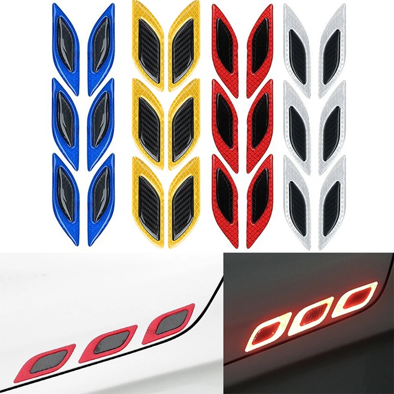 3D Car Styling Reflective Strips Carbon Fiber Reflector Sticker Truck Auto Safety Warning Tape Car Exterior Accessories 6pcs