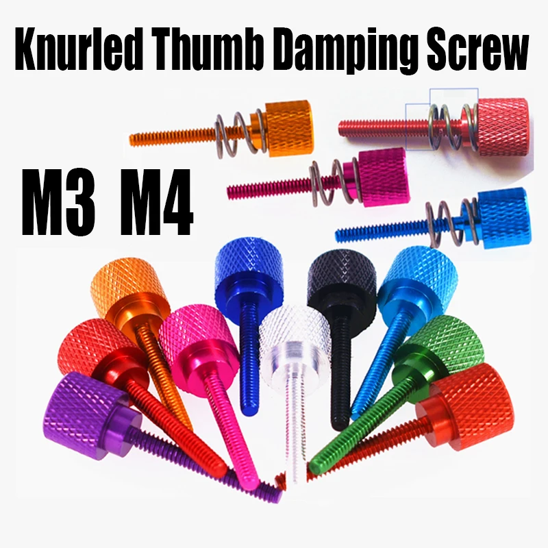1PCS M3 M4 Colour Aluminum Knurled Thumb Screw Step Hand Tighten Screw Cushion Damping Screw With Spring For Machine/Instrument