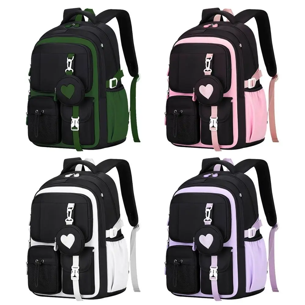 Casual Nylon Fabric School Bag Large Capacity Love Pattern Backpack Waterproof Zipper Closure Bookbags Daily Use 1