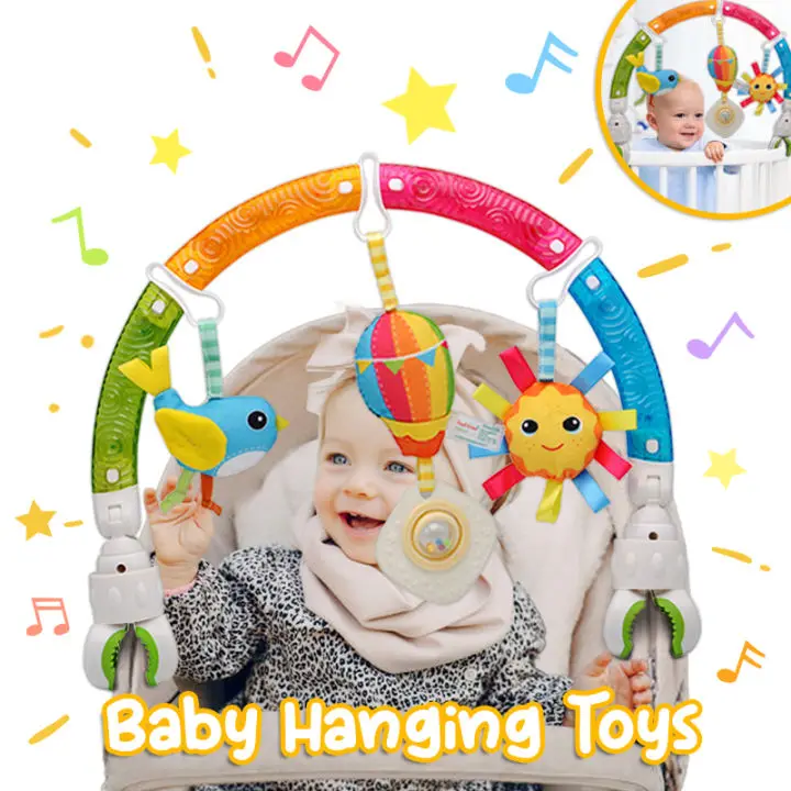 Hanging Bell Baby Stroller Clip Unisex Stroller Play Arch Rainbow Toy Bed Clip Hanging Bell Pendant Baby Rattle Toy 2