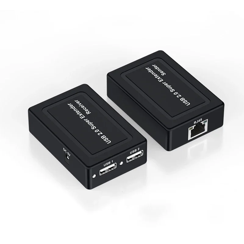 Real 2 Port USB 2.0 Rj45 Ethernet Extender Hub Adapter Over Cat5e Cat6 Network C