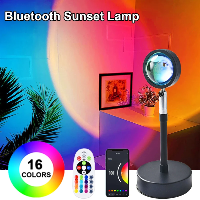 

Smart Bluetooth Sunset Lamp Projector 16 Colors APP Remote Control Night Lights For Home Bedroom Wall Decor Photography Lighting