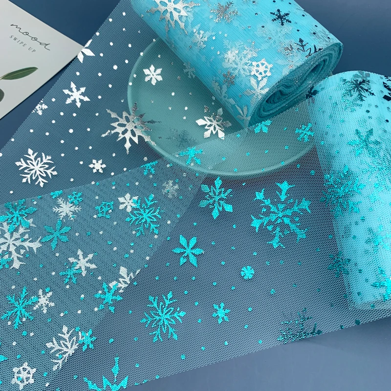 6cm 13cm 5Yards Snowflake Tulle Fabric Glitter Ribbon Organza Mesh Belt DIY Craft Accessories Hair Clip Bow Cake Topper Supplies