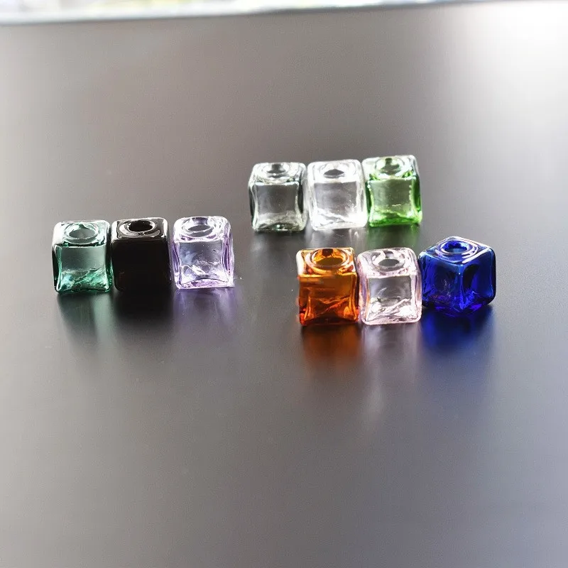 5/10X 10mm 컬러 속이 빈 유리 사각형, 하나의 구멍이 있는 유리 버블 바이알, 유리 구체, 보석 부자재, 유리 로켓 액세서리