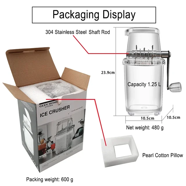 Multifunctional Manual Ice Crusher Mini Ice Shaver Chopper 1.25L Manual Snow Cone Smoothie Maker Ice Block Breaking Ice Machine 4