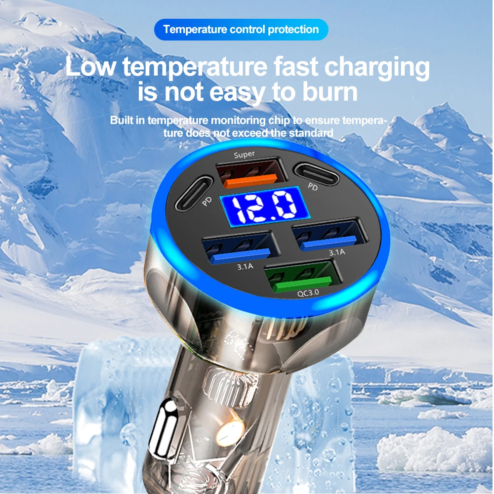 USB C Car Charger Adapter with Voltage Display