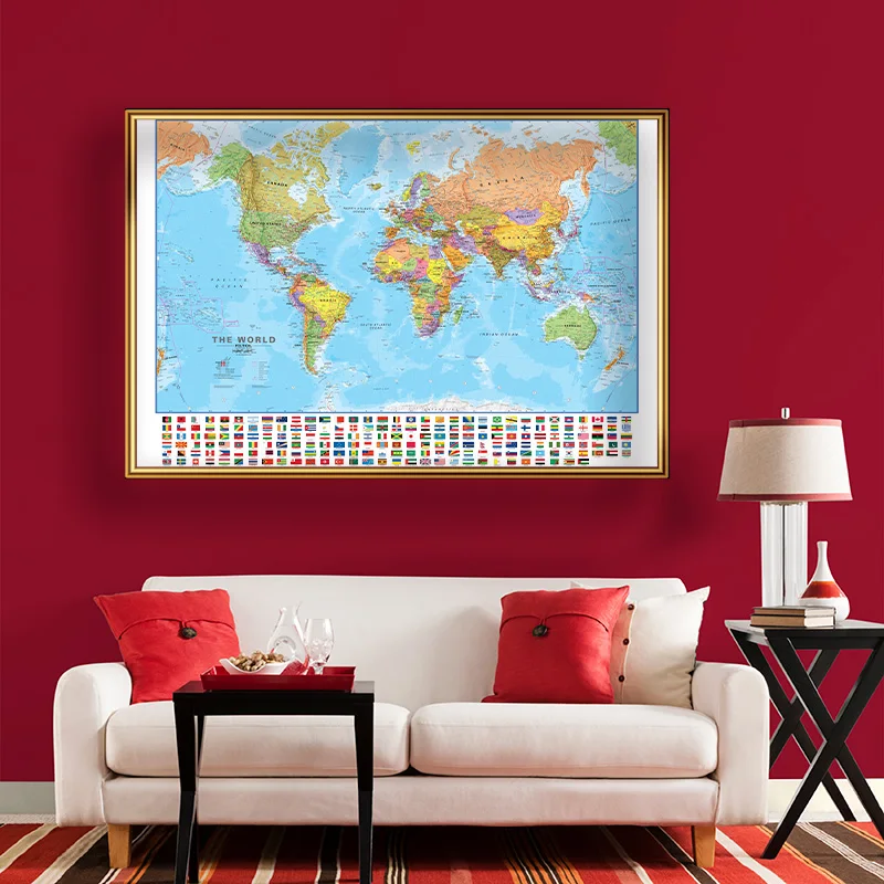 150x100cm Classic World Map In English Non-woven Painting Wall Art Poster Background Hanging Decoration School Travel Supplies world map poster