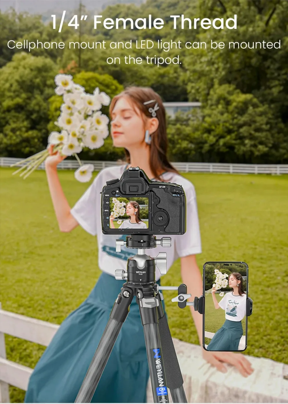 CX5 Carbon Fiber Lightweight Travel Tripod Professional DSLR Camera Tripod For F