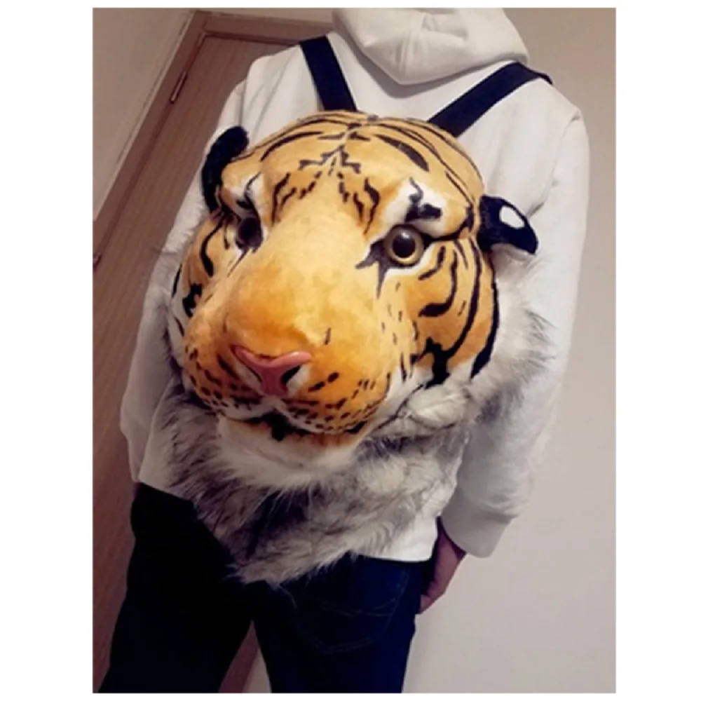 

big creative simulation yellow tiger head backpack stuffed tiger head bag gift a0002
