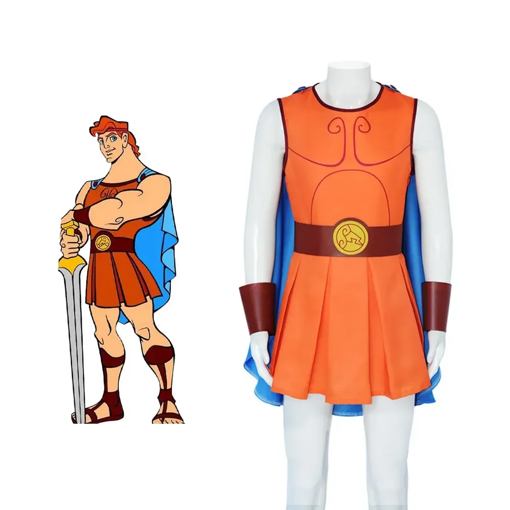 

Anime Hercules Cosplay Orange Dress Black Cloak Costume Halloween Cartoon Fancy Dress