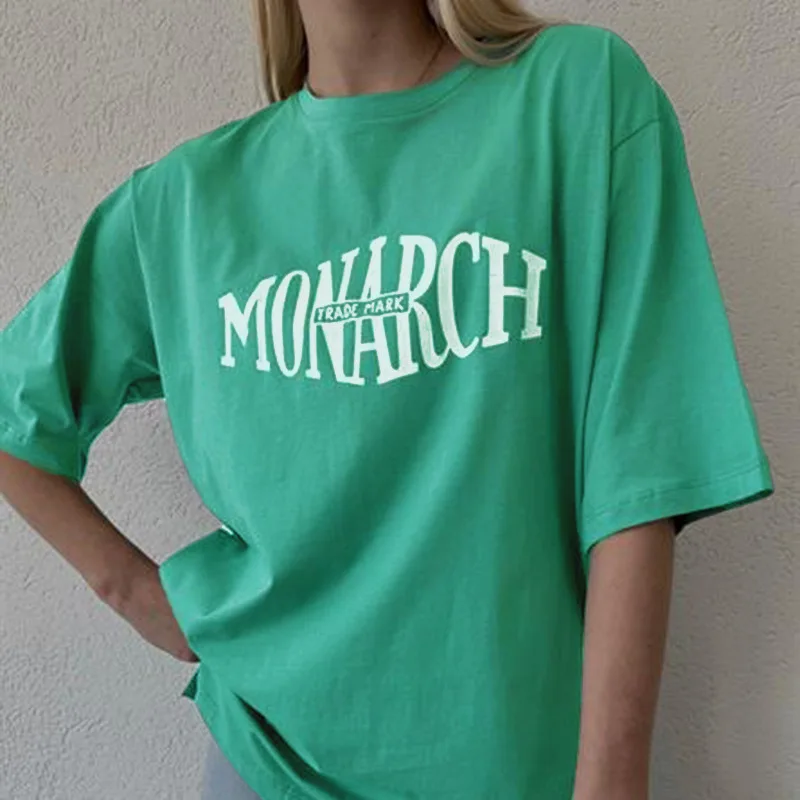 

Spring and Summer 2023 New European-American Style Leisure Loose Everything Alphabet Printed Short Sleeve T-Shirt Top Female