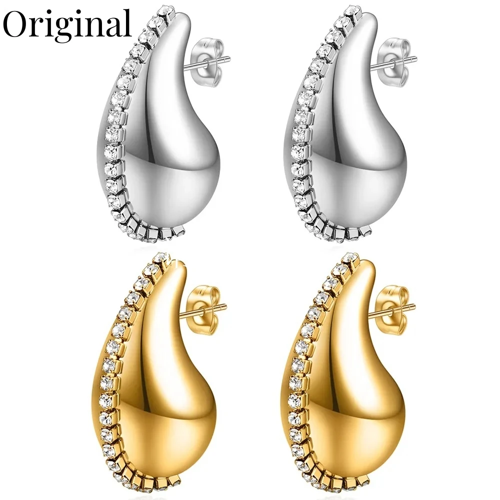 

Original Water Drop Zircon Stud Earrings Shiny Rhinestone 18K Gold Plated Polished Earring Beautiful Stylish Jewelry For Women