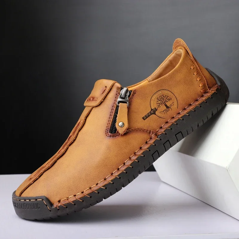 Men's Shoes Leather Loafers Flat Spring Autumn Moccasins Brogue Shoes Zip Flats Sneakers casual shoes leather shoes