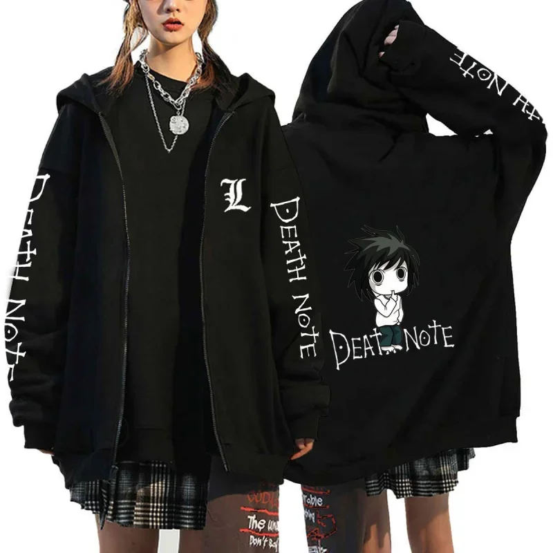 2023 herbst Winter Death Note Hoodie Männer Frauen Casual Zipper Sweatshirt Übergroßen Warme Fleece Gefüttert Harajuku Stil Pullover Top – Detail 7