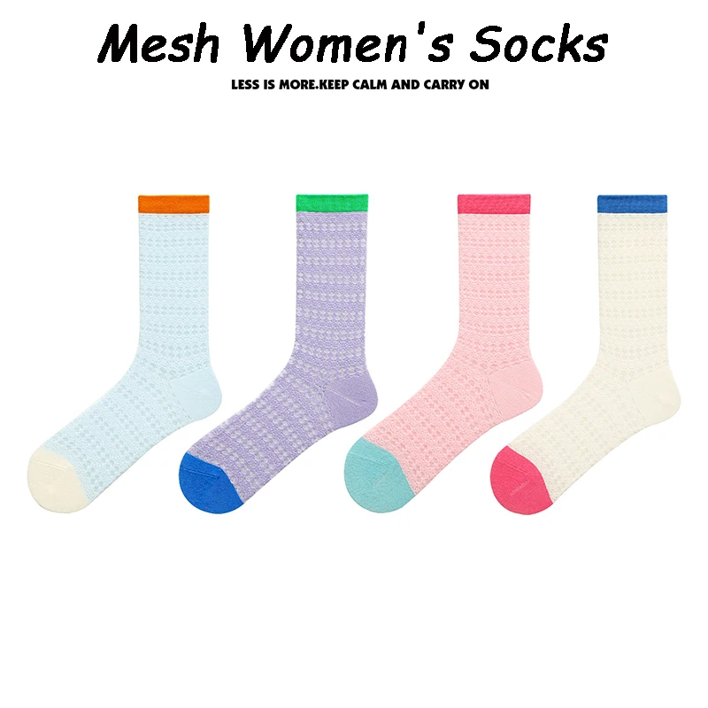 

3 Pairs Summer Thin Socks Mesh Hollow Ice Silk Cute Korean Retro Mid length Women's Socks Cotton Kawaii Trendy Women's Socks