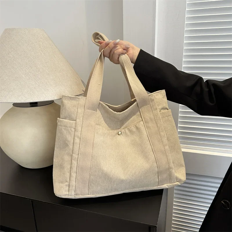 New Handheld Korean Canvas Shoulder Bag Women's Large Capacity Shoulder Bag Fabric Casual Work Solid Color Tote Shoulder Bag