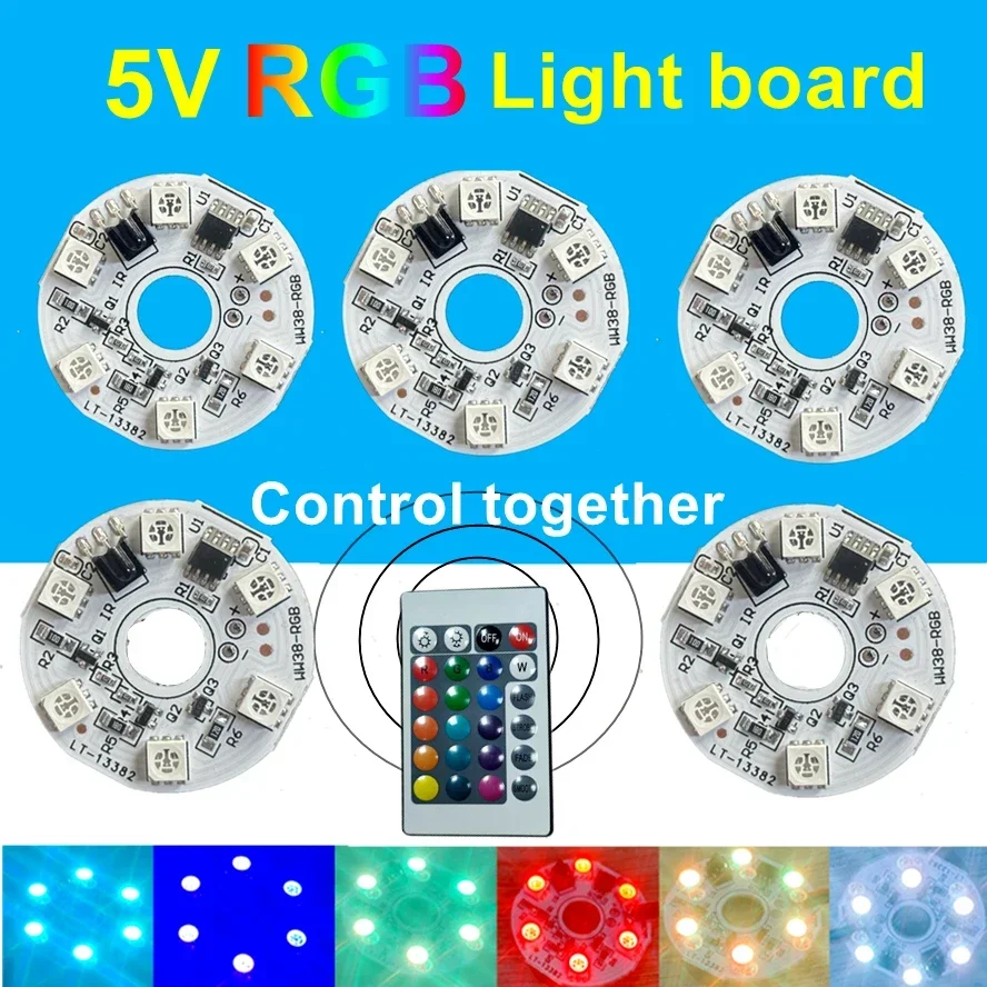 10-1PCS 1세트 6LEDs RGB LED 조명 플레이트 3-5V 연동 제어 다채로운 무선 리모컨 RGB 비즈 COB 칩 전구 액세서리