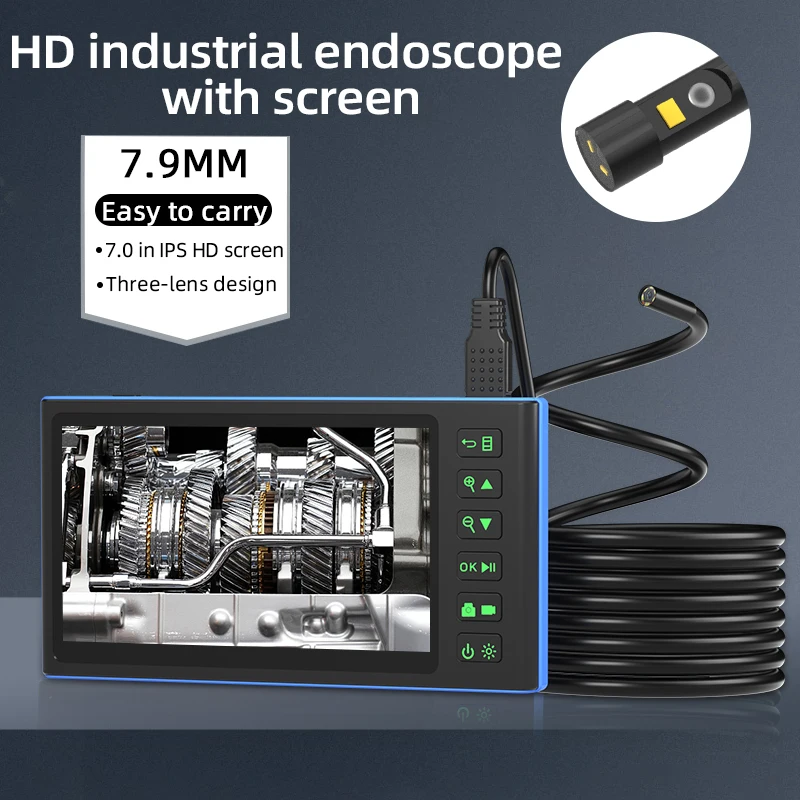 7 Inch IPS Screen Industrial Endoscope Camera 2 Megapixel Lens HD1080P Car Inspection Borescope inspection camera mini endoscope camera