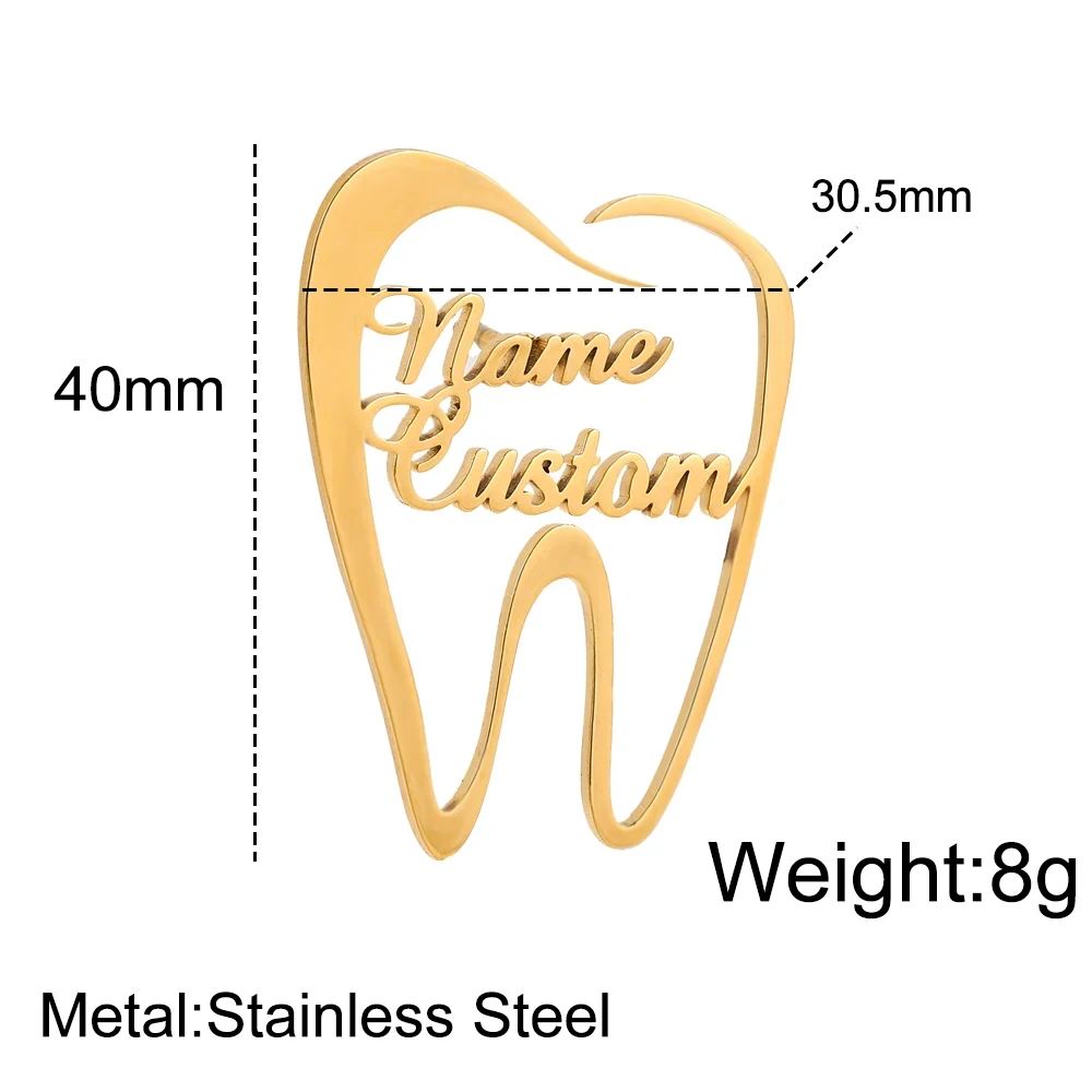 Personalized Customized Name Brooches for Women Gold Color Stainless Steel Letter Tooth Pin Badges Broochs Wedding Jewelry