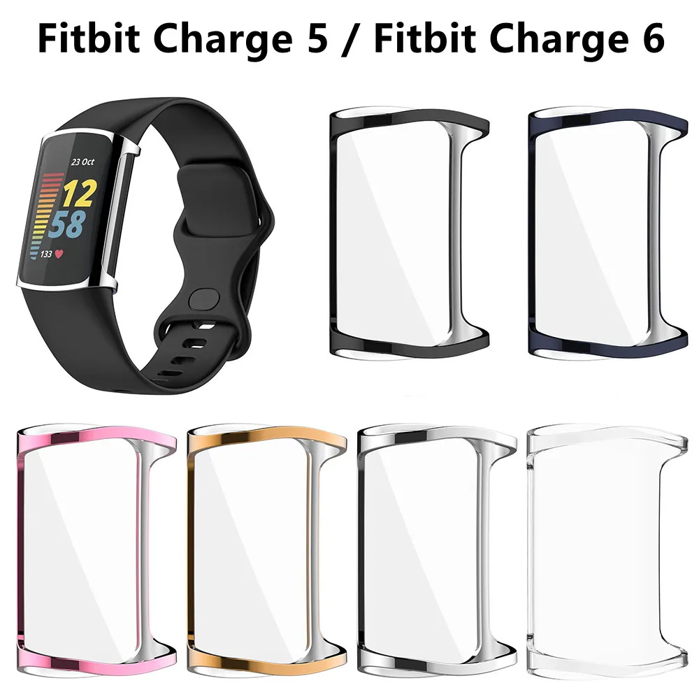 FullScreenProtectorForFitbitCharge5CaseTPUSiliconeProtectiveClearCaseCoverShell