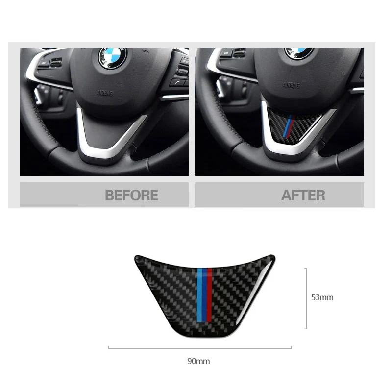 Carbon Fiber Car Steering Wheel Sticker M Stripe Emblem Stickers BMW X1 F48 F45 F46 2 Series Tourer AT GT X2 F39 Accessories car reflective stickers car sticker car stickers car body stickers car badge grille emblem