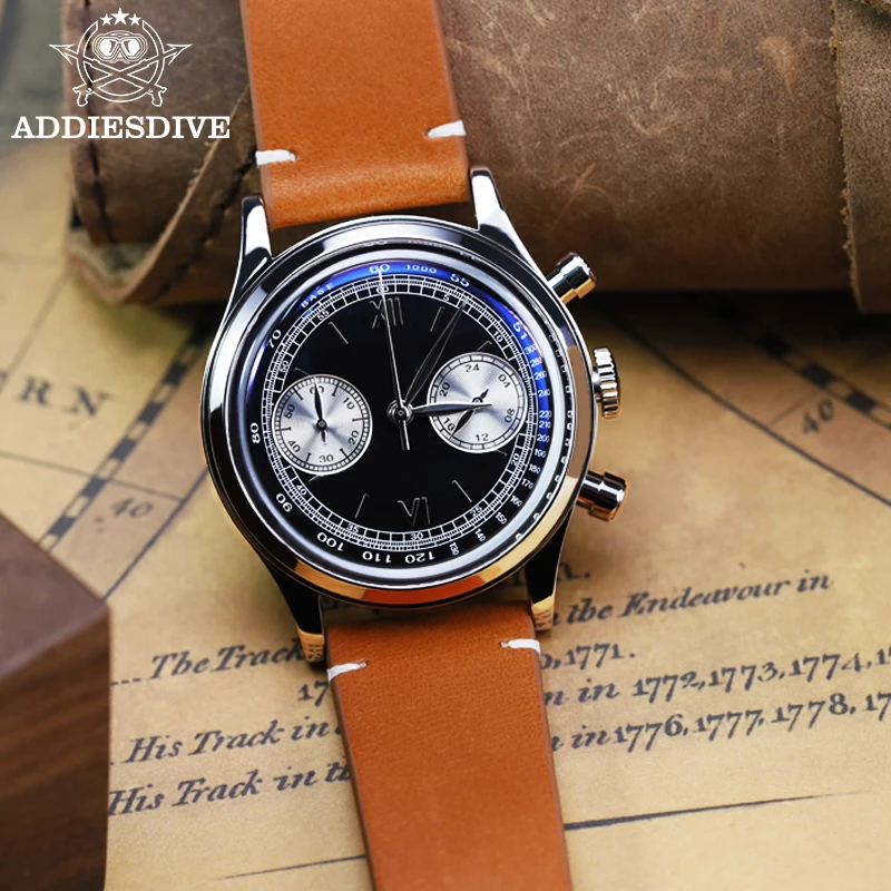 ADDIESDIVE 38MM Watch 60min Chronograph Quartz Watches for Men 100m Waterproof Stainess Steel Dive Wristwatch relogio masculino