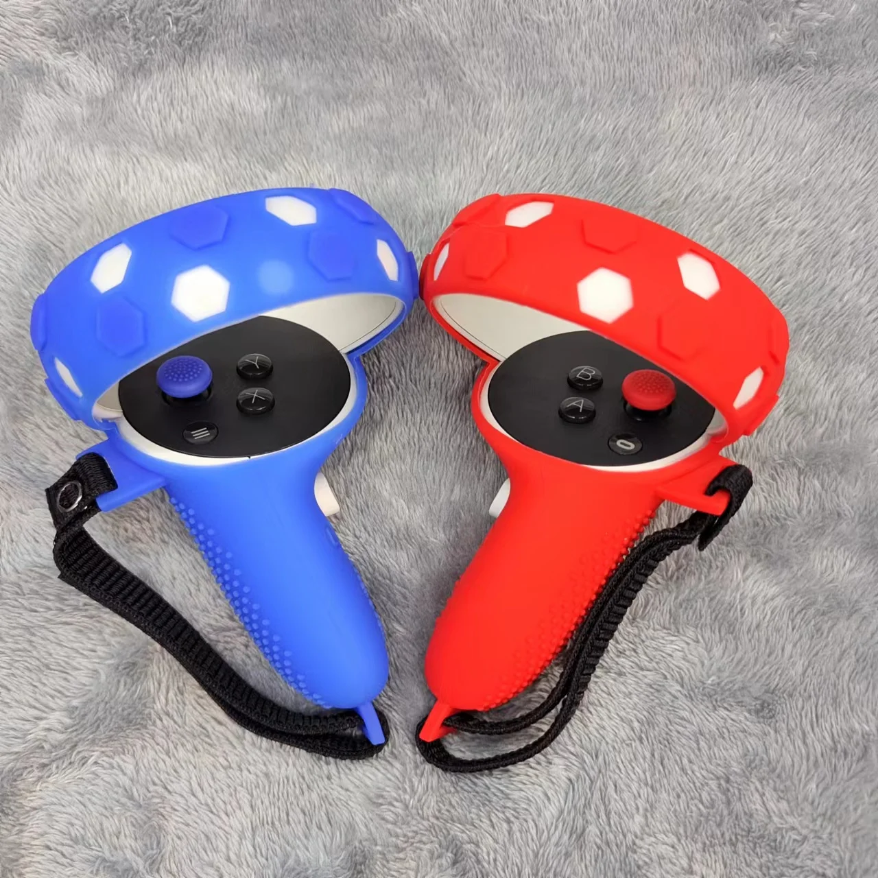 

Touch Controller Silicone Grip Ring Cover+Thumb Caps for Oculus Quest 2 VR Protective Accessories Red Blue