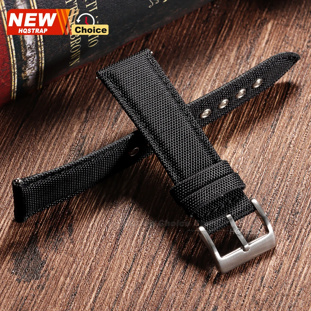 Premium 22mm Quick Release Leather Nylon Watch Strap - Unisex Wristband with Sailcloth Design