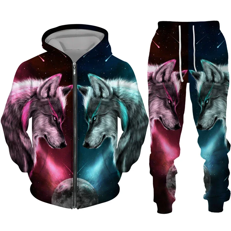 Zipper Hoodie Suit Animal Wolf 3D Print Men Tracksuit/Pants Casual Streetwear Long Sleeve Oversize Autumn Winter New Hot-selling 5