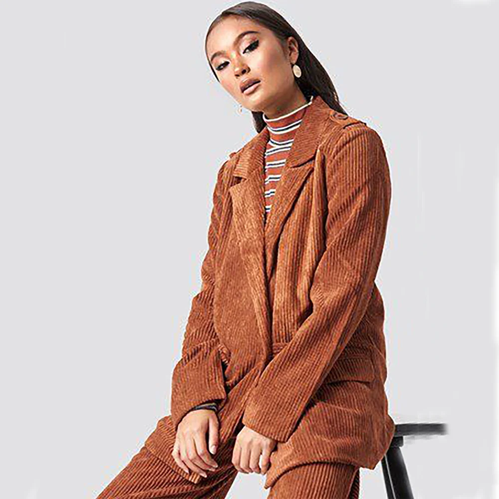 Women's Two-piece Suit Corduroy Autumn and Winter Suit Elegant Women's Pants Set Woman 2 Pieces Pants and Top Pant Sets Groups