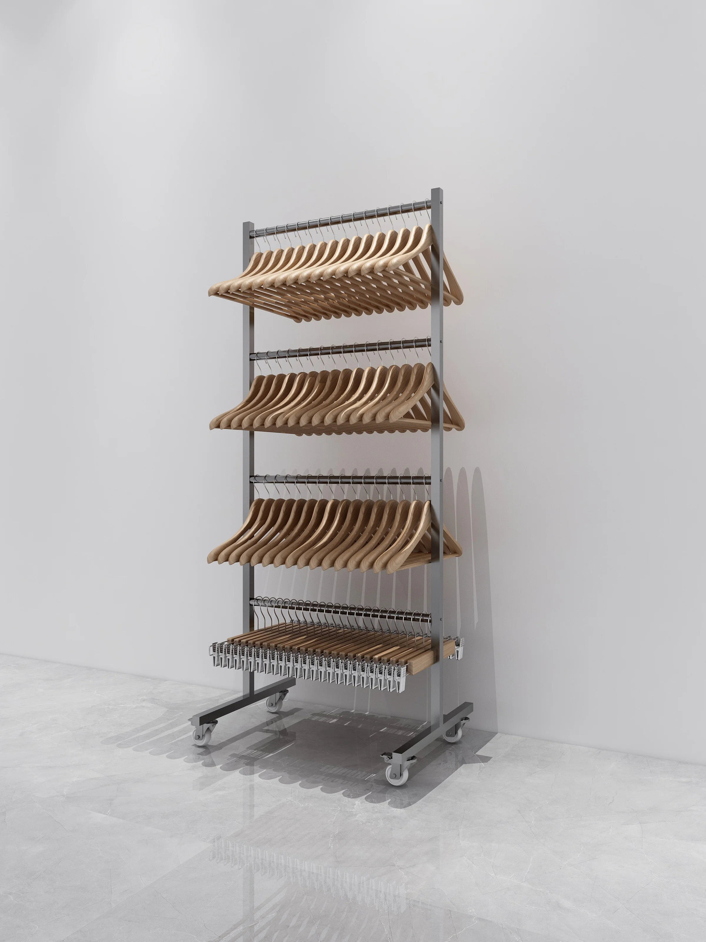 

Clothing store stainless steel mobile multi-layer hanger floor storage rack large capacity men's and women's pants rack warehous