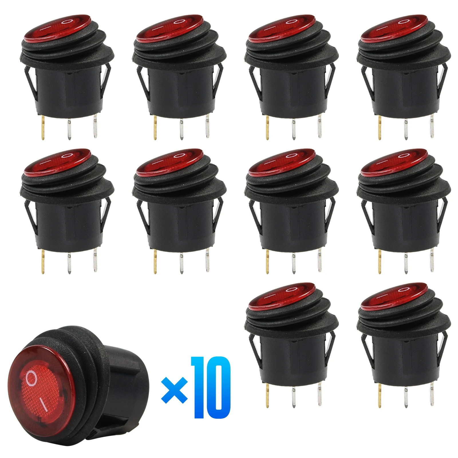 10X Car Dc 12V Waterproof Round Rocker Dot Boat Dash Toggle Switch Button Red Led Light Spst On/Off Luminescence Car Accessories