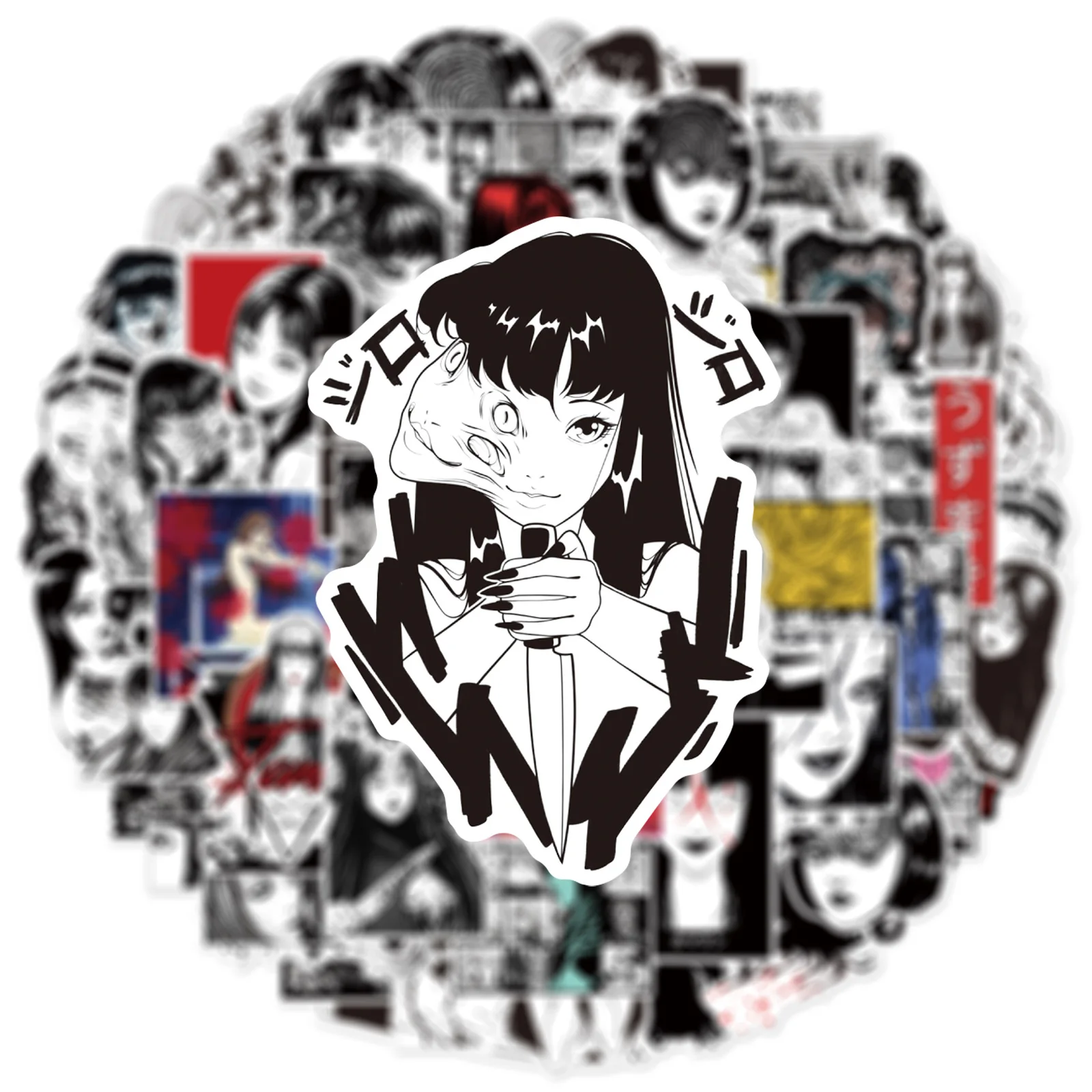 50Pcs Tomie Junji Ito 스티커 공포 애니메이션 스티커 미학 스케이트 보드 가방 노트북 Tomie Kawakami 낙서 데칼