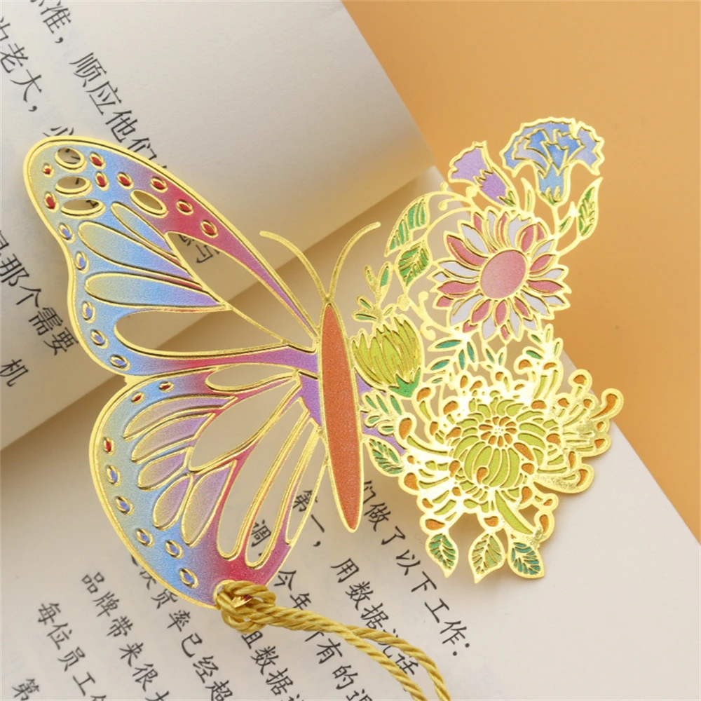 Metal Butterfly Flower Bookmarks Exquisitely Hollow Tassel Pendant Book Clip
