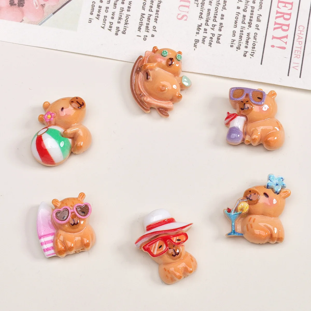 10/100개 귀여운 플랫백 레진 비버 카피바라 장식 공예 DIY 스크랩북 제작 액세서리 카보숑