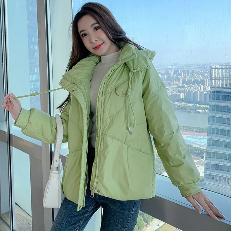 2023 New Women Down Jacket Winter Coat Female Thick Warm White Duck Down Outwear Loose Stand Collar Hooded Outcoat Short Parkas