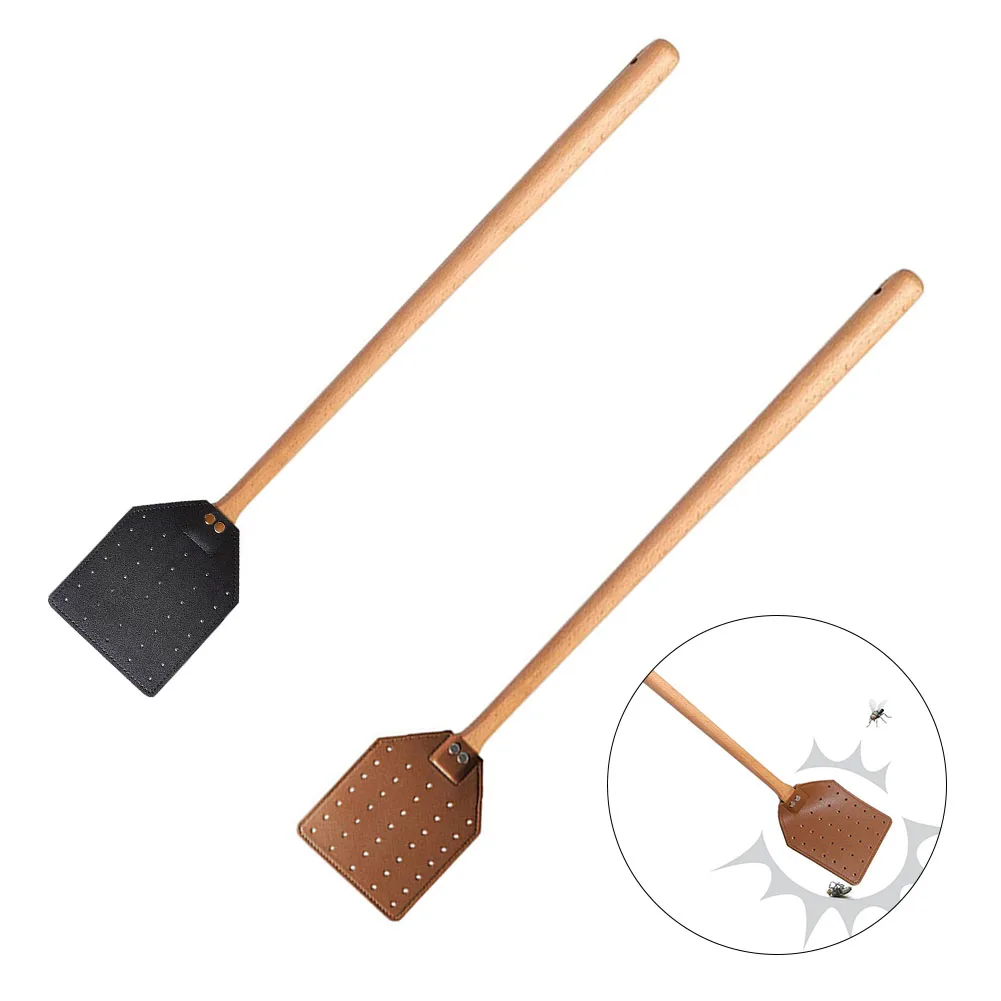 Leather Fly Swatter Heavy Duty Long Handle With Beech Wood For Indoor Outdoor fly swatter