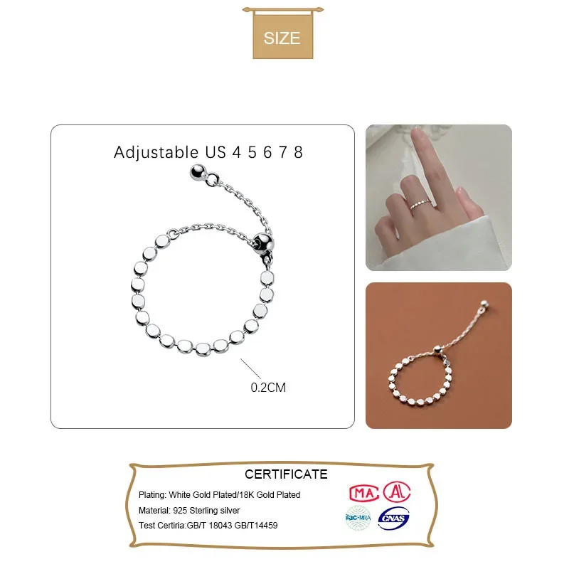 Trustdavis Real 925 Sterling Silver Silver Ring Silver Rings Fashion Cute Personality Chain Ring Sizable for Women Wedding Party Fine S925 Jewelry DB1030