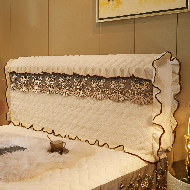 

European Crystal Velvet Lace Embroidery Bed Head Back Protective Case Headboard Bedspread For 150/180/200cm Bedside Cover #/